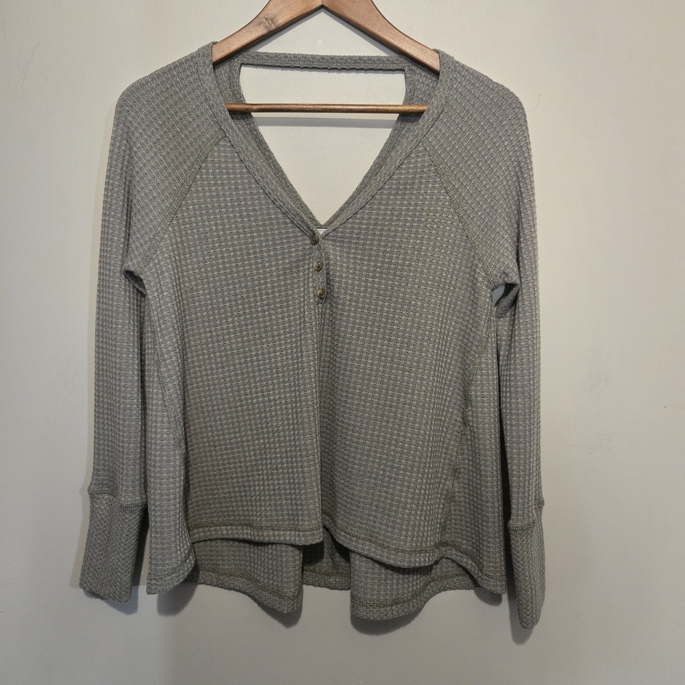 Sadie & Sage Green Waffle Knit Long Sleeve Shirt Sz Xs